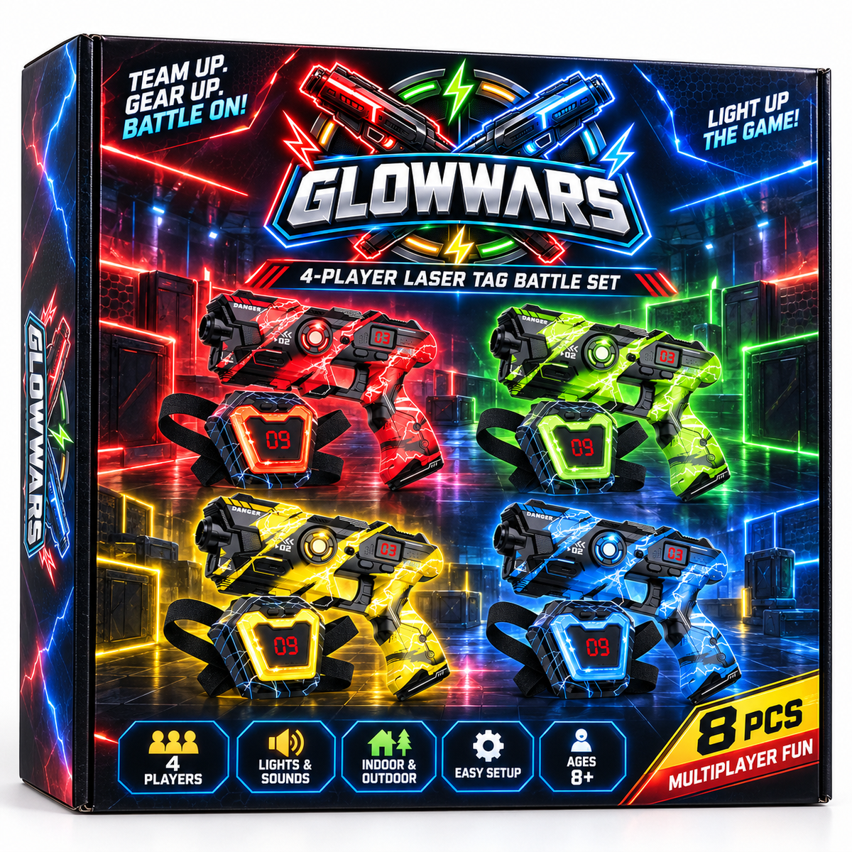 GlowWars 4-Player Laser Tag Battle Set box